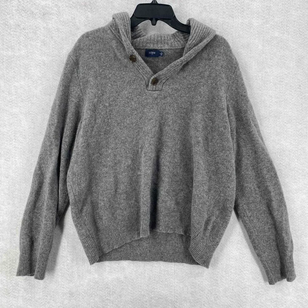 J Crew Fisherman Ragg‎ Sweater Mens XL 100% Lambswool Shawl Collar Gray Grandpa
